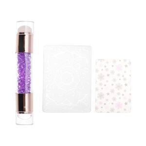 Double Head Nail Art Stamp Purple Gold Tone 3 Pcs